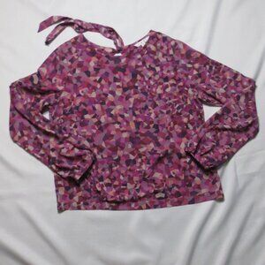 CAbi womens PINK long sleeve CAREER shirt BLOUSE top PURPLE mosaic SIZE M